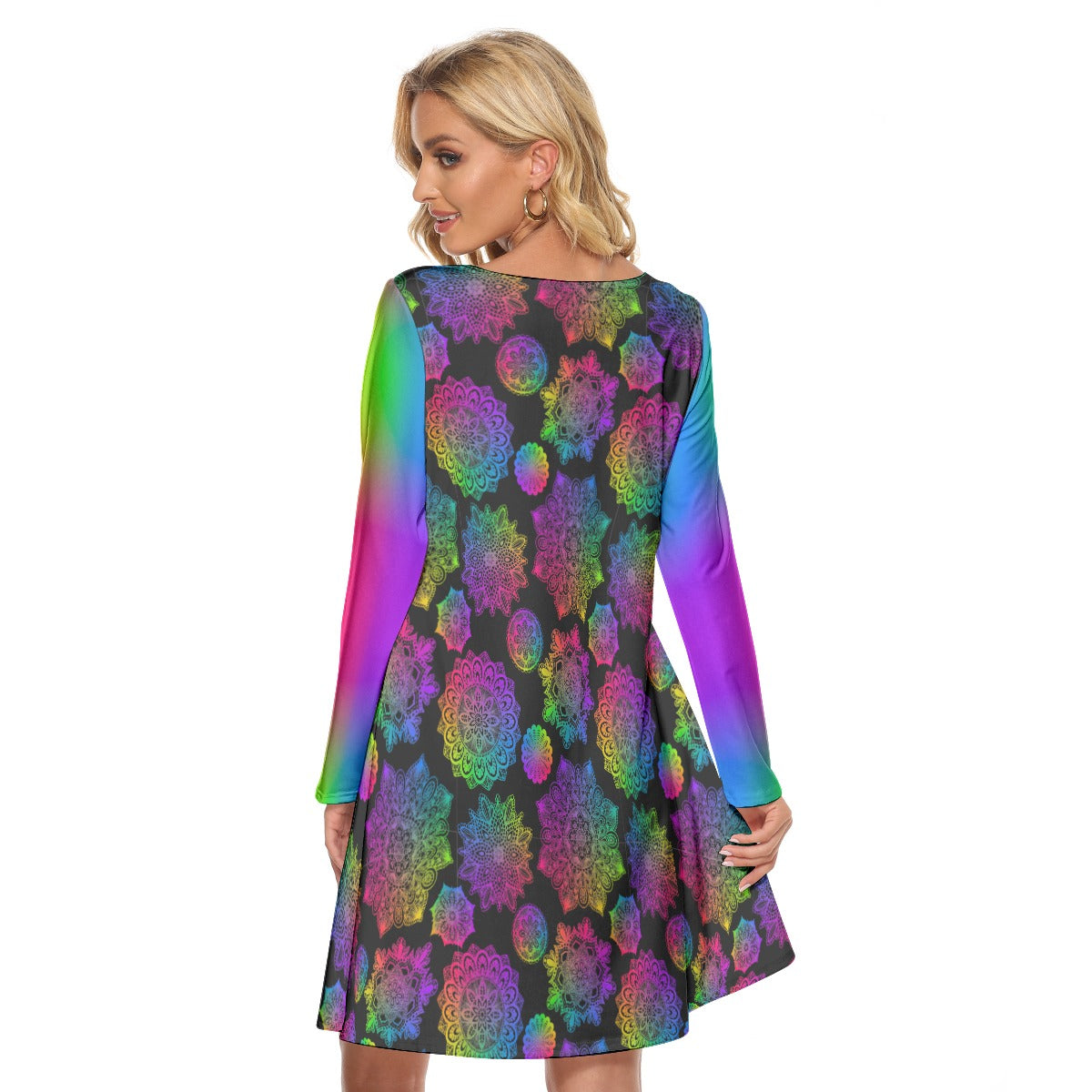 Rainbow Mandala Long Sleeve Adult Dress