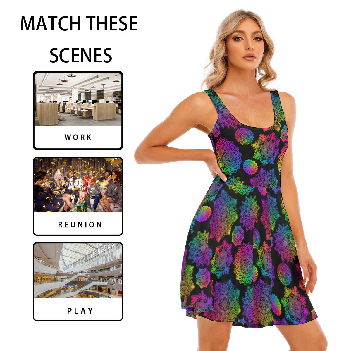 Rainbow Mandala Pattern Adult Dress