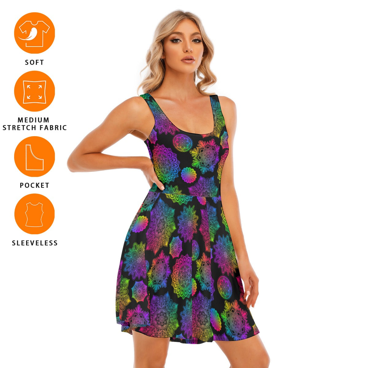 Rainbow Mandala Pattern Adult Dress