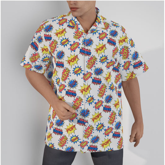 Camisa hawaiana con patrón de efecto de sonido de cómic